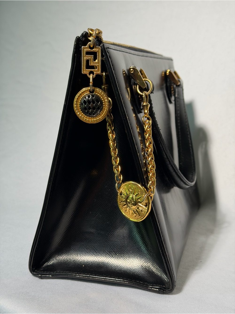 Vintage Gianni Versace Black Leather Medusa Sun Charm Bag - Picture 8 of 17